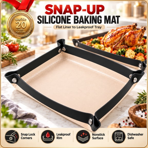Silicone Baking Mat, Leakproof Snap Lock Tray, Nonstick Reusable
