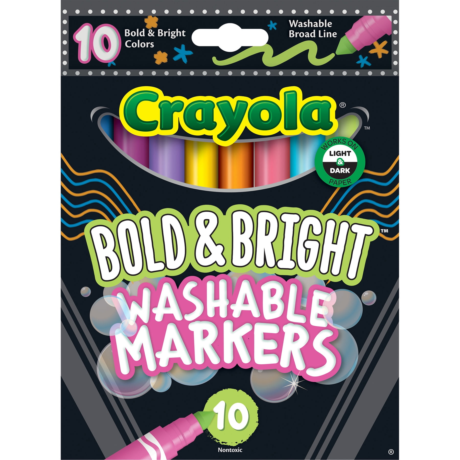 Crayola Bold & Bright Washable Broadline Markers, 10 Per Pack, 3 Packs