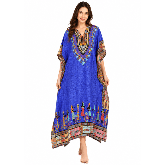 UNIQUE KAFTANS Women's Polyester Farasha Kaftan Maxi Dress – Lightweight Beach Cover Up, Resort Vacation Caftan, Loose Flowy Swim Cover-Up, One Size, Blue