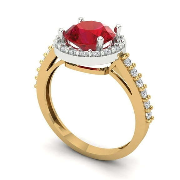 1.86 ct Round Cut Simulated Ruby Halo Engagement Ring for Women in 18K White/Yellow Gold