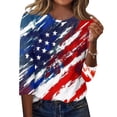 thumbnail image 2 of HAVUITYY Independence Day 3/4 Sleeve Sweaters for Womens, Fashionable American Flag 4th of July Womens Tops, Women's Lightweight Spring Casual Blouse, 2 of 5