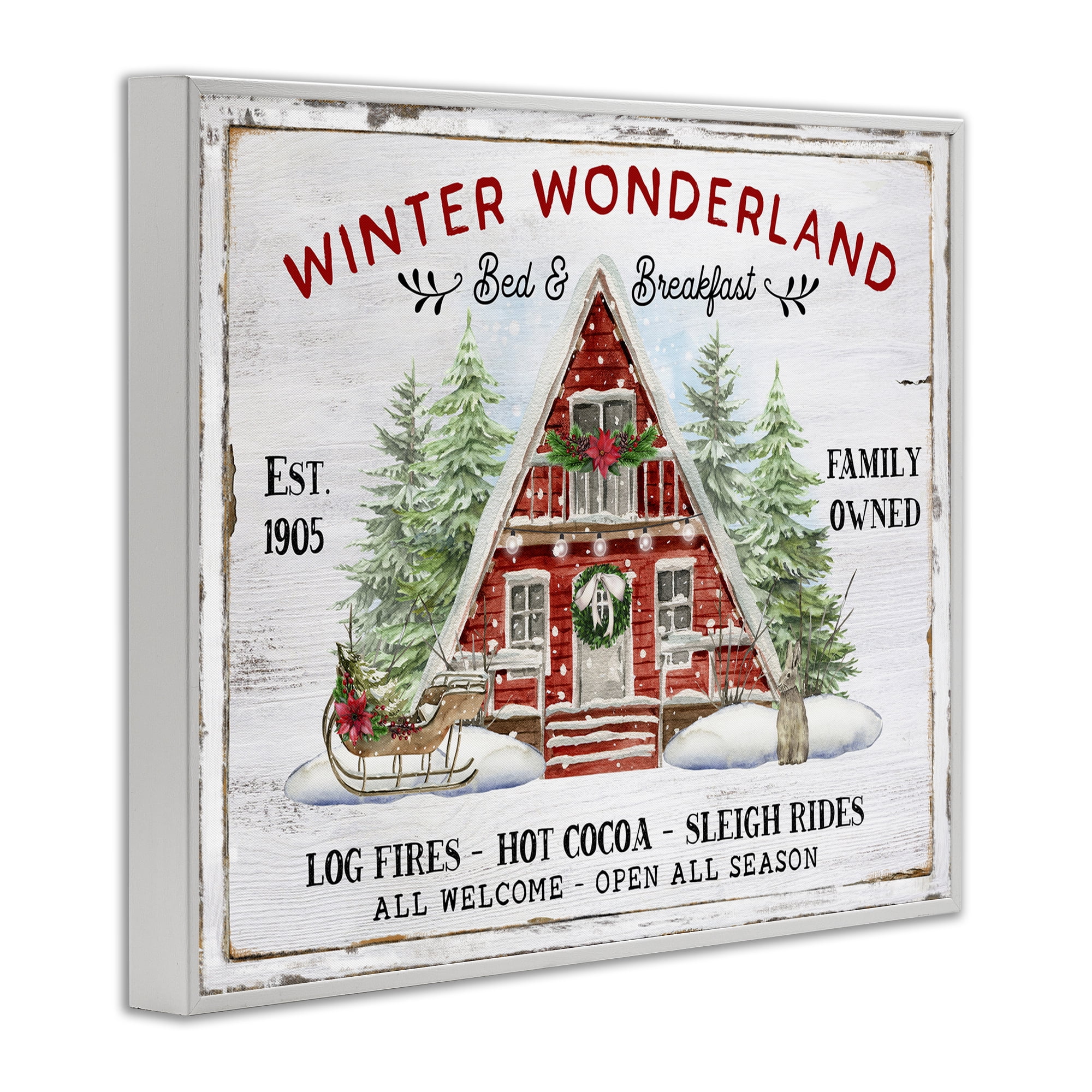 Stupell Industries Wonderland Christmas Cabin Holiday Painting White Framed Art Prints Wall Art, 20 x 16