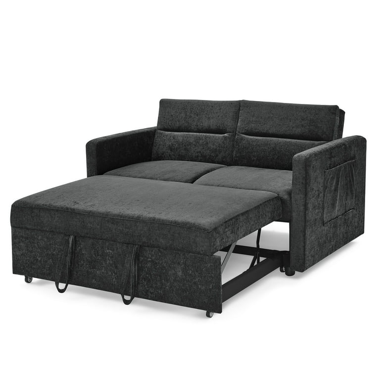 Kinffict Small Loveseat Sleeper Modern 54 5 Inch Chenille Sofa Bed With Pull Out Couch For Living Room Bedroom Black Size X
