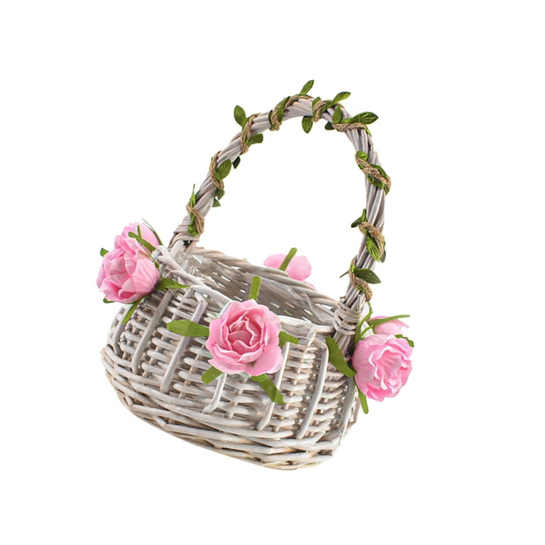 PartyKindom 2 Pcs Flower Girl Basket, Hand Woven Baskets Wooden Basket  Flower Girl Baskets for Weddings Home Wall Room Decorations