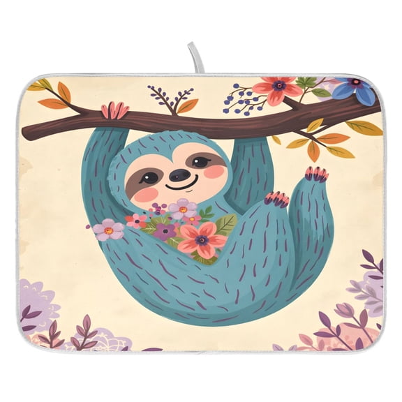 Ryvnso Funny Sloth Dish Drying Mat for Kitchen Countertop 16x18 Small Dish Pad Drainer Rack Dish Sink Mats