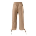 thumbnail image 6 of QATAINLAV Linen Capris Pants for Women Summer Casual Loose Drawstring Elastic High Waist Straight Cropped Trousers with Pockets Beach Clothes Khaki S, 6 of 6