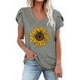 thumbnail image 4 of PATLOLLAV Summer Tops,Ladies Womens V-Neck Sunflower Print Tops Tshirts Casual Petal Sleeve Blouse, 4 of 6