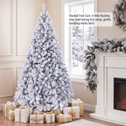 Costway 7.5 FT Pre-Lit Flocked Cedar Christmas Tree Hinged White
