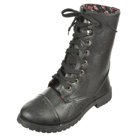 Blue Suede Shoes Girls "Millie Faux Leather" Combat Boots (Youth Sizes 11 - 4)