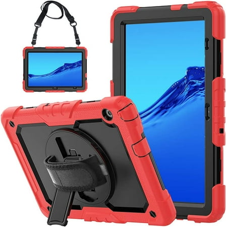 Huawei MediaPad T5 10 Case, Full-Body Protective Shockproof Cover with Screen Protector, 360° Rotating Stand, Hand/Shoulder Strap for Huawei Mediapad T5 10 10.1 inch 2018 Tablet