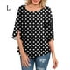 thumbnail image 1 of Qarigey Camisa de mujer Estampado de media manga Top Camisa de mujer Estampado de medio cuello Blusa informal Prendas para la parte del cuerpo puntos blancos negros L, 1 of 4