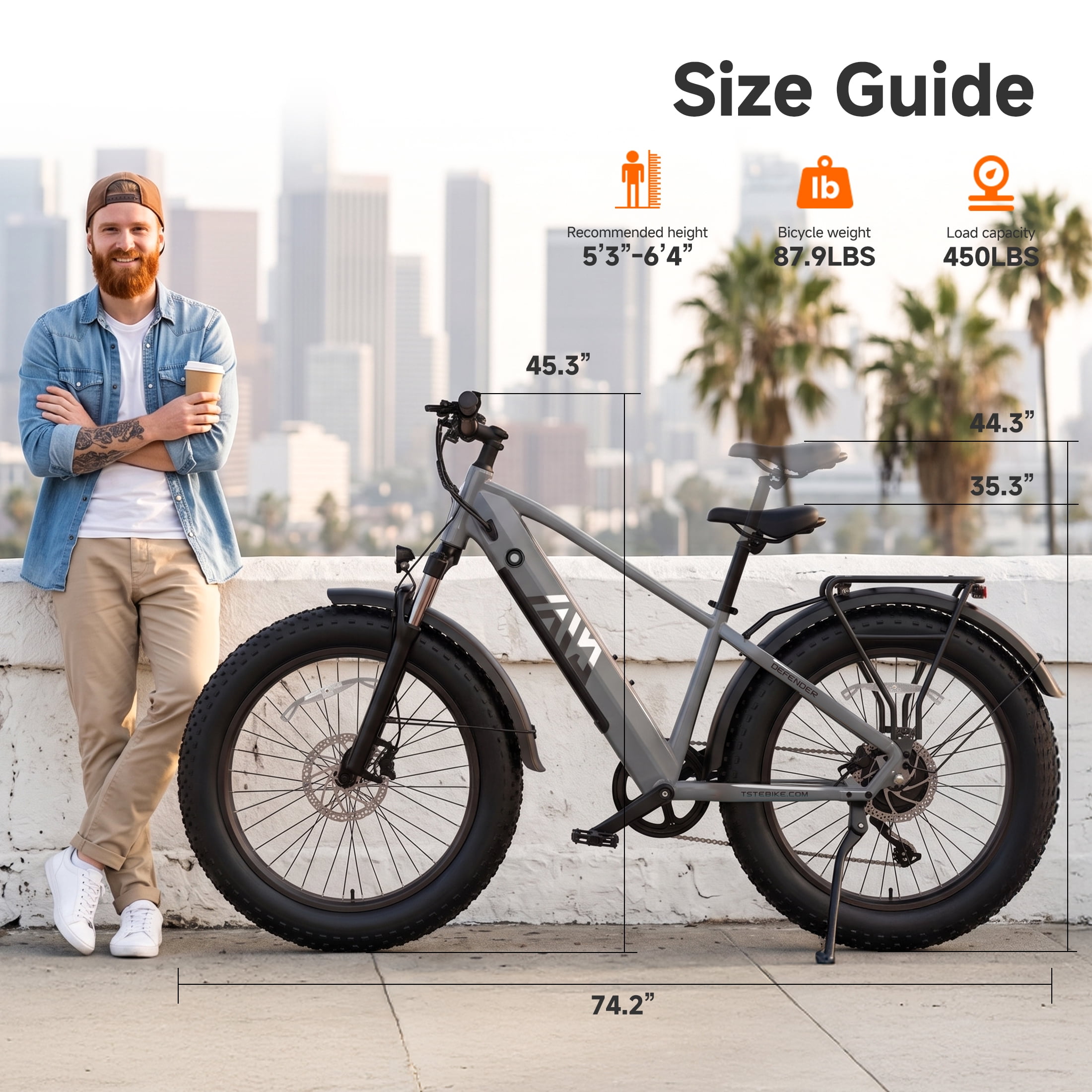 TST Electric Bike for Men, 750W E-Mountain Bike, 26" Fat Tire Electric Bike with 48V/15Ah Battery UL2849, 65Miles Long Range, 7-Speed Gear, 20mph Fast Ebike