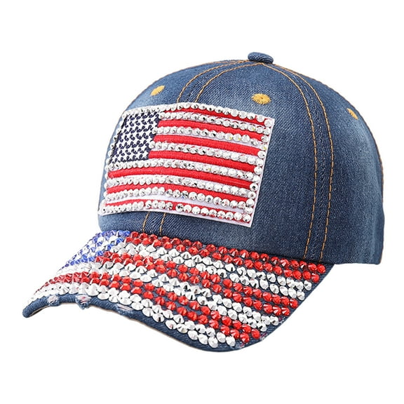 Bling Hat for Women and Girls, Fun USA Rhinestone Baseball Cap, Unisex USA American Flag Hat, Bling Gifts for Patriot (E)