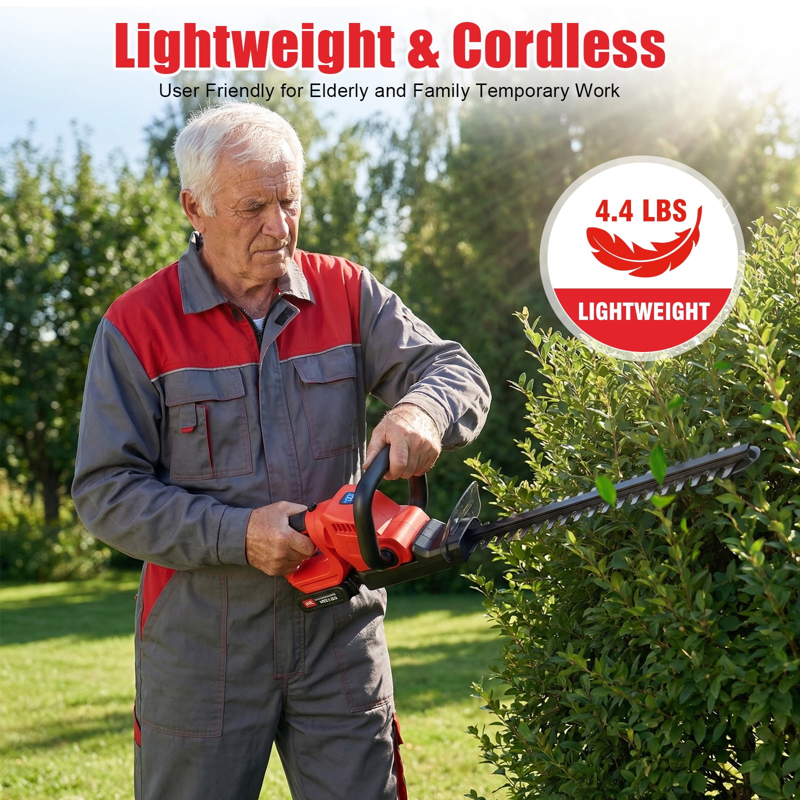 22" Cordless Hedge Trimmer with 180° Rotatable Head, 21V Electric Bush Trimmer with 2 x 2000mAh Batteries, 1000W 24000r/min Motor, 65Mn Steel Blade for Garden Yard, Red