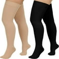 thumbnail image 1 of HLONK 2 Paires Bas de Compression Cuisse 20-32 mmHg Bas de Compression Sans Orteils pour Femmes et Hommes (Beige+noir), 1 of 7