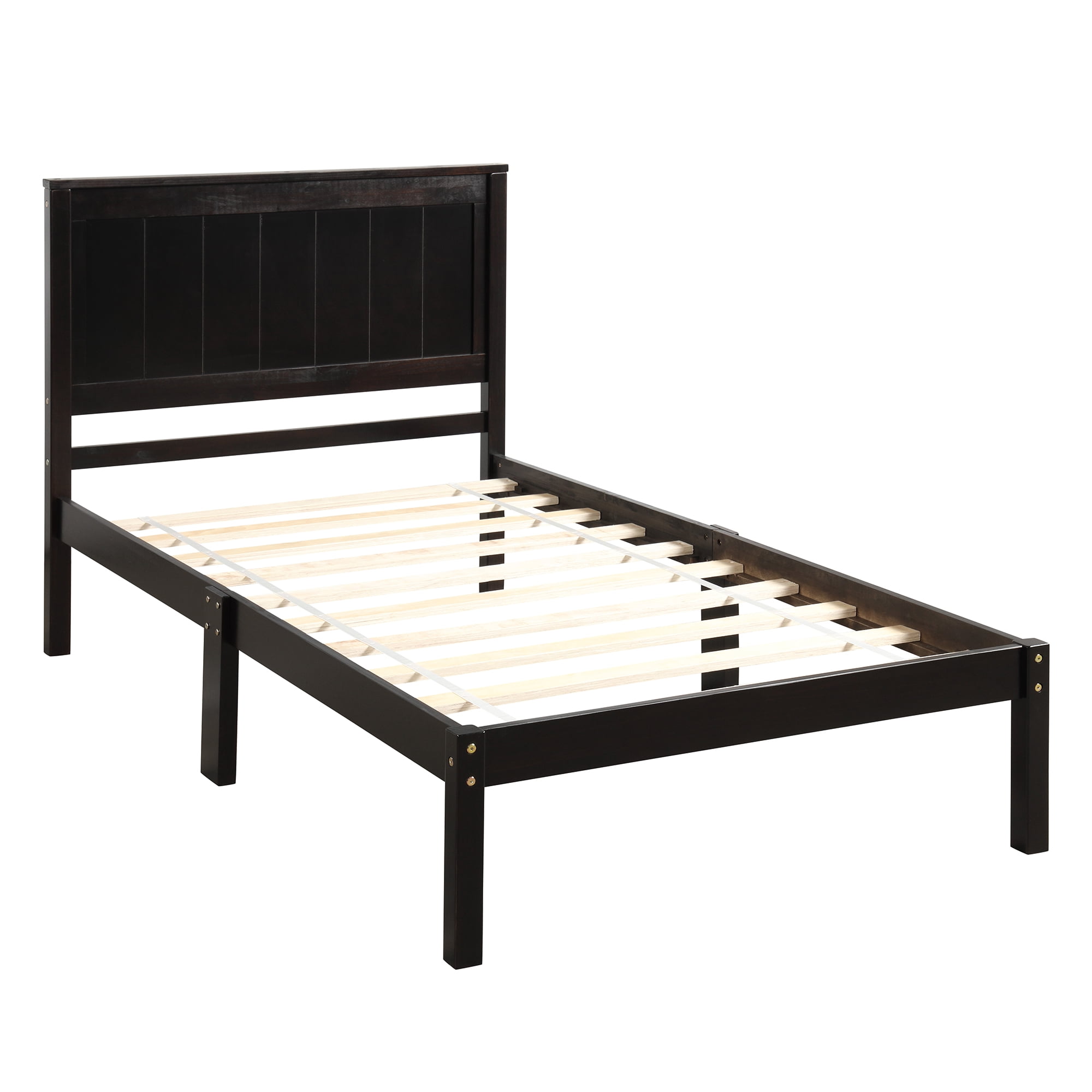 Euroco Wood Twin Size Platform Bed with Headboard and Footboard for Kids, Espresso