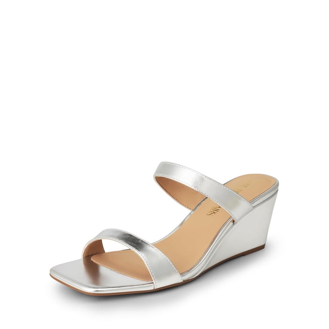 DREAM PAIRS Sandalias Cuña Mujer Plata Punta Cuadrada Tacón 6 cm