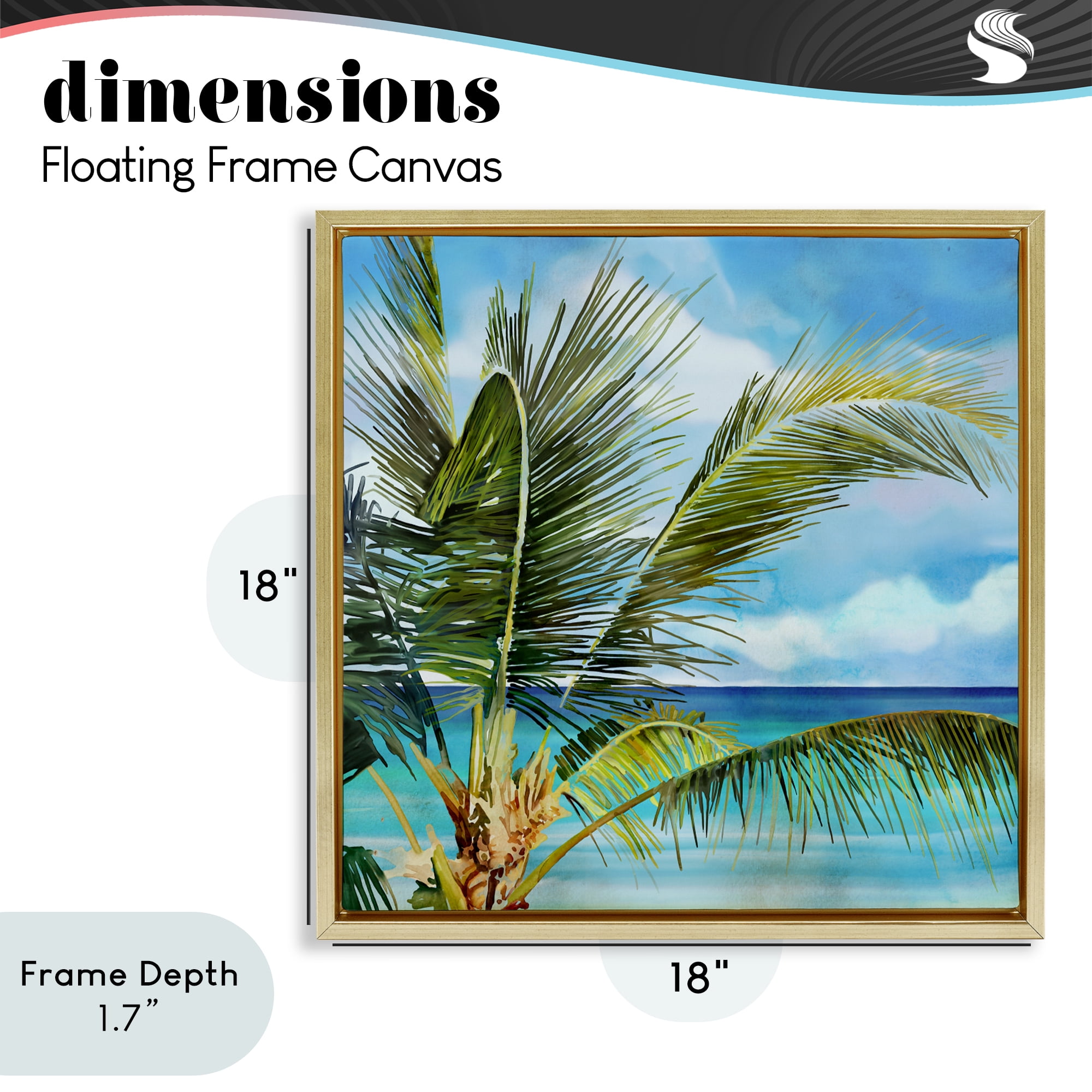 Stupell Industries Lush Palm Watercolor View Gold Framed Floater Canvas Wall Art, design by Mauro Devereaux