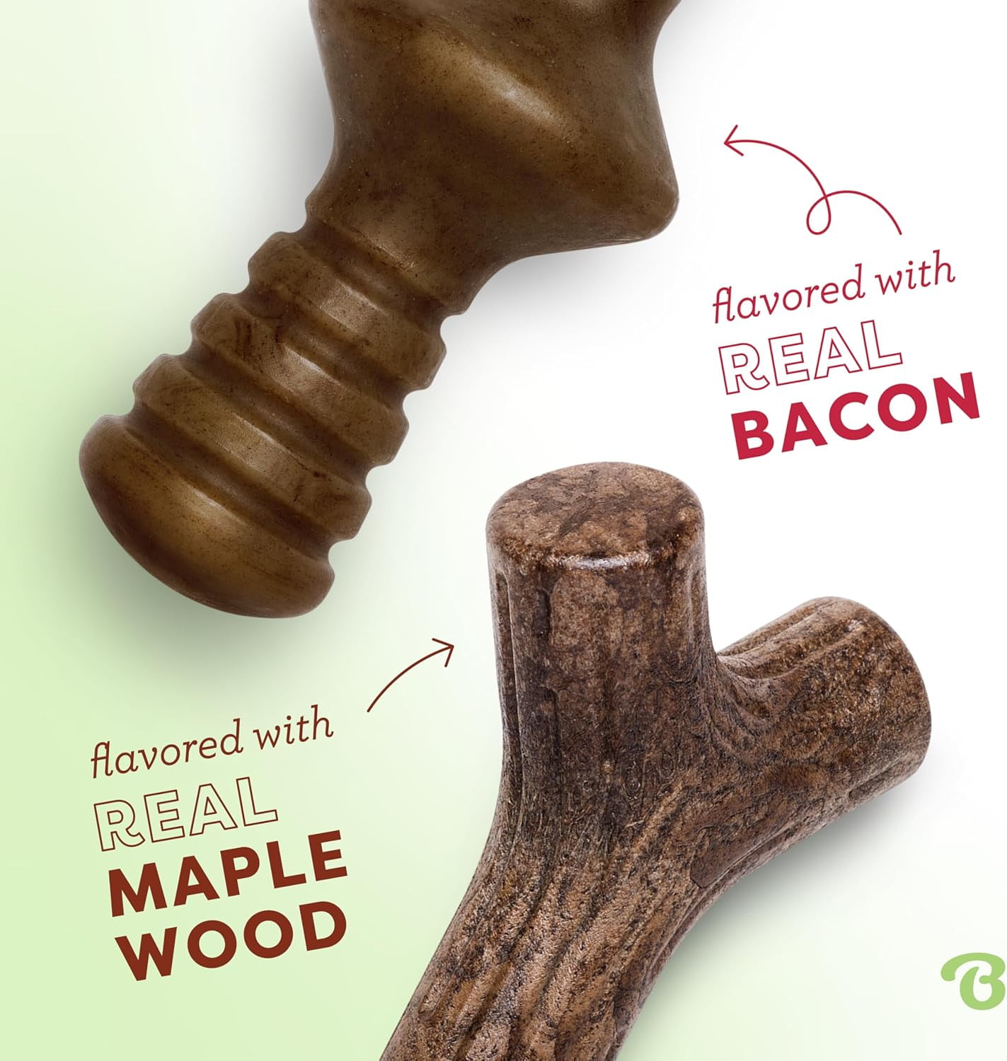 Benebone 2-Pack Maplestick/Zaggler Durable Dog Chew Toys, Real Maplewood, Real Bacon, Made in Medium