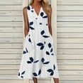 thumbnail image 2 of Estbridge Robes d'Été pour Femmes Décontractées Plissées Amples Évasées Midi pour Femmes Imprimé Floral Longueur Genou Grande Taille Robe Col Ras du Cou Manches Courtes Robe d'Invitée de Mariage Économies d'Été Liquidation, 2 of 7