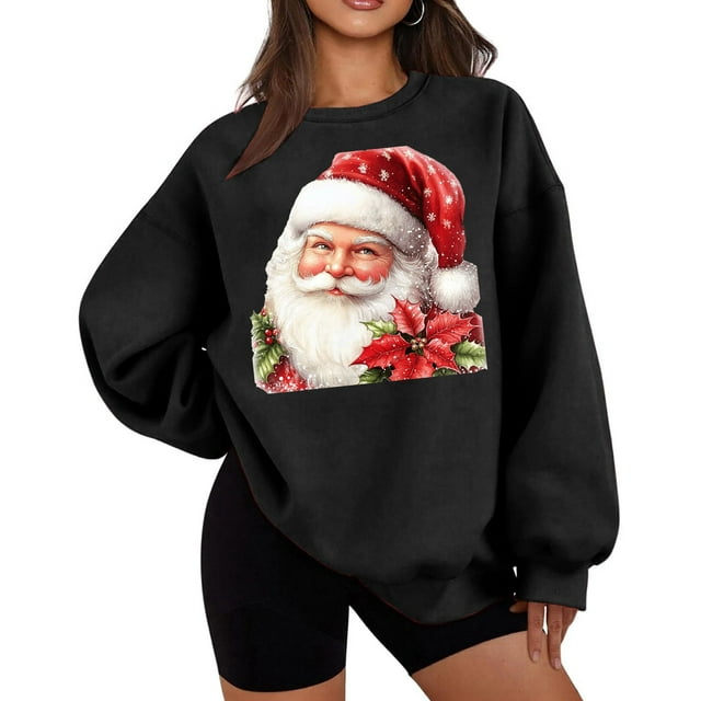 Birdeem Chandail en Molleton de Noël à Col Rond en Polaire Fine pour Femmes, Manches Longues, Coupe Ample, Chandails en Molleton de Noël pour Femmes, Hauts de Noël pour Femmes