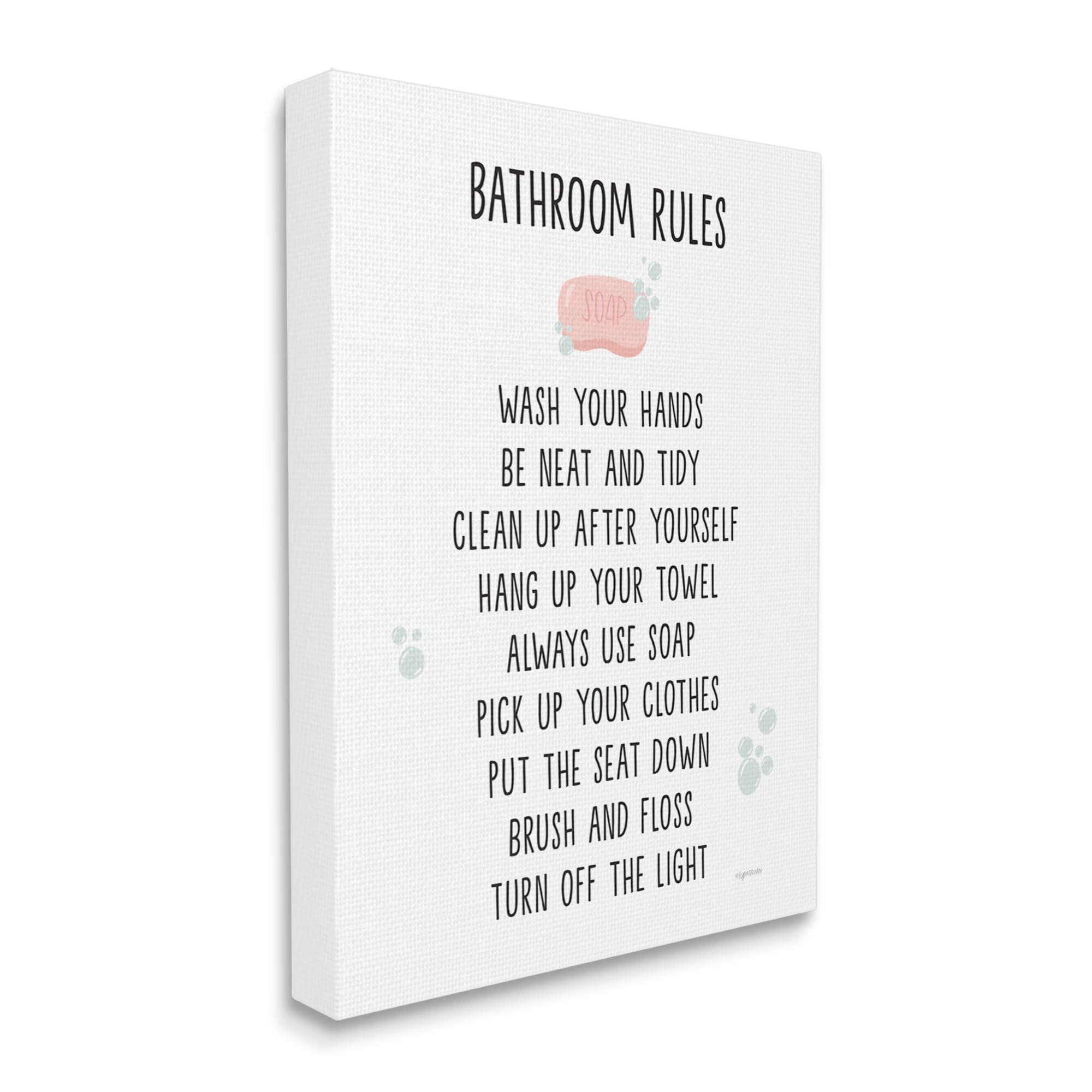 Stupell Industries Bathroom Rules List Soap Bubbles Typography Painting Gallery Wrapped Canvas Print Wall Art