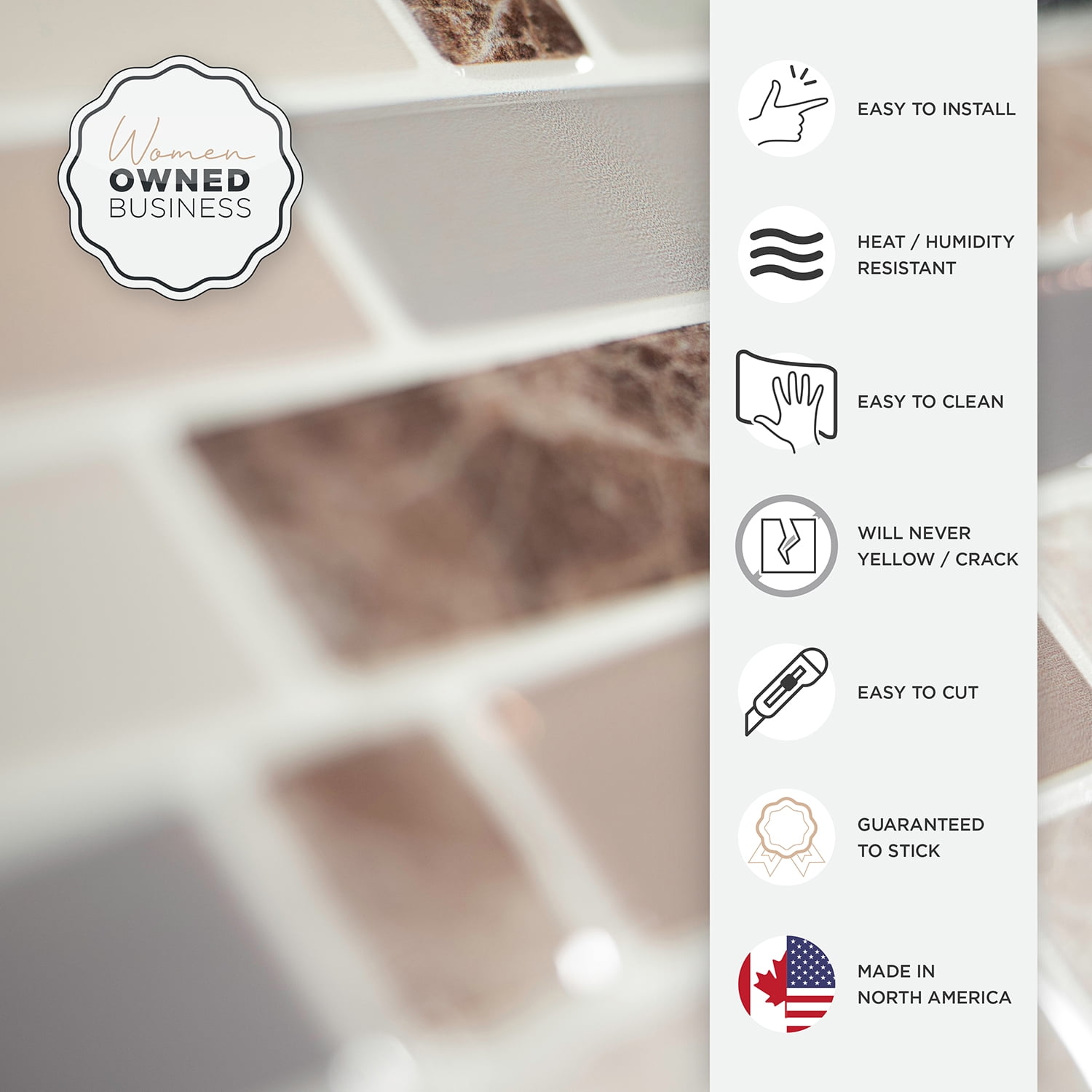 SMART TILES Peel and Stick Backsplash Tiles - 4 Sheets of 10in x 10in - 3D Adhesive Peel and Stick Tile Backsplash for Kitchen, Bathroom, Wall Tiles