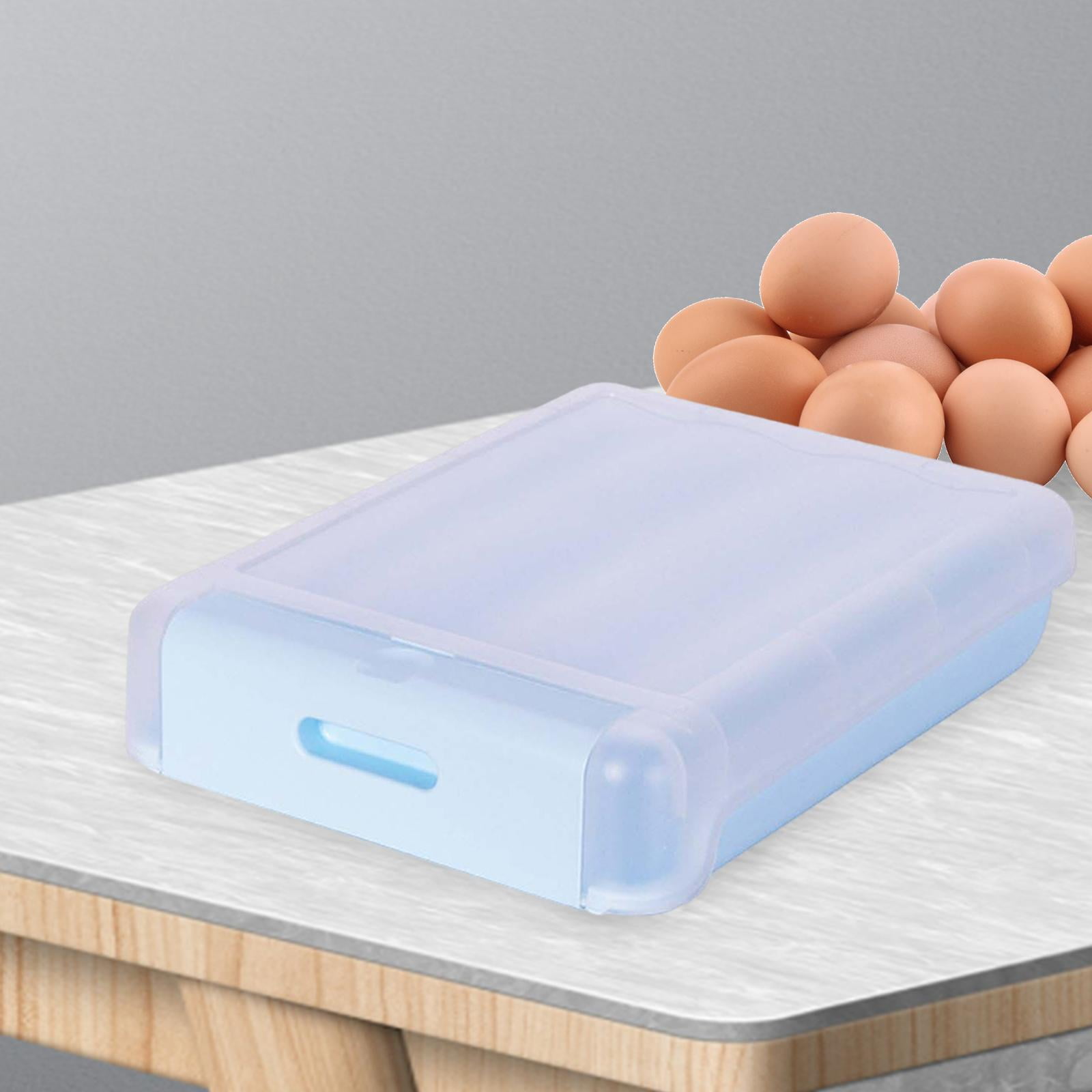 Egg Holder Clear Easy Retrieval Large Capacity Automatic Rolling Stackable Egg Container with Lid Portable for Refrigerator Kitchen Picnic Blue