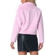 thumbnail image 3 of Chaqueta corta de pelaje sintético suave de manga larga con cuello de muesca para mujer Inspire Chic, color rosa claro, 3 of 6