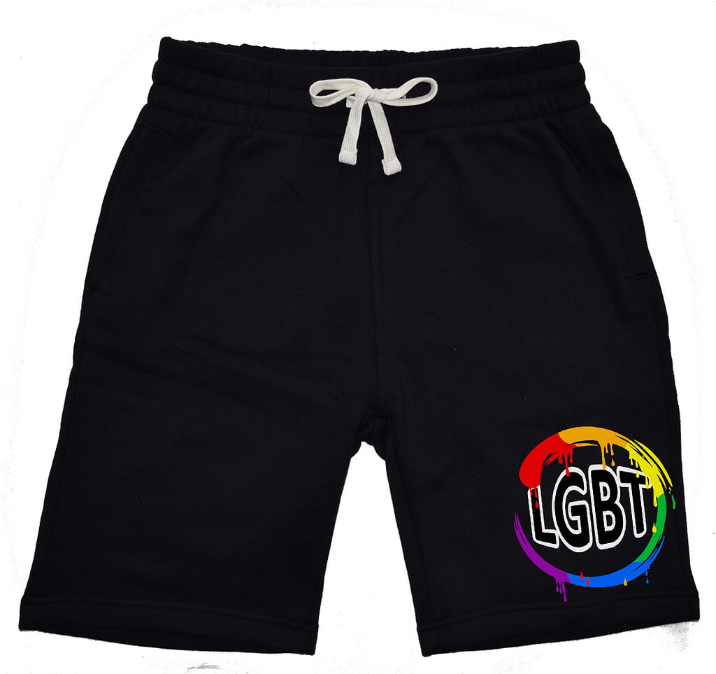 Mens LGBT Dripping Circle KT T11 Black Fleece Jogger Sweatpant Gym Shorts Medium Black 