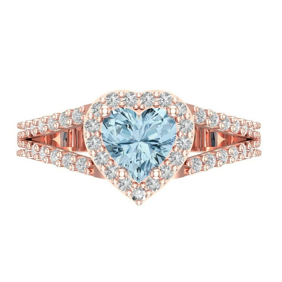 Clara Pucci 14K Rose Gold 1.49ct Blue Halo Ring for Women