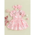 thumbnail image 3 of Jxzom Toddler Baby Girl Summer Clothes 3 6 12 18 24 Months Short Sleeve Ribbed Romper Floral Suspender Skirt Dress Headband Set, 3 of 8