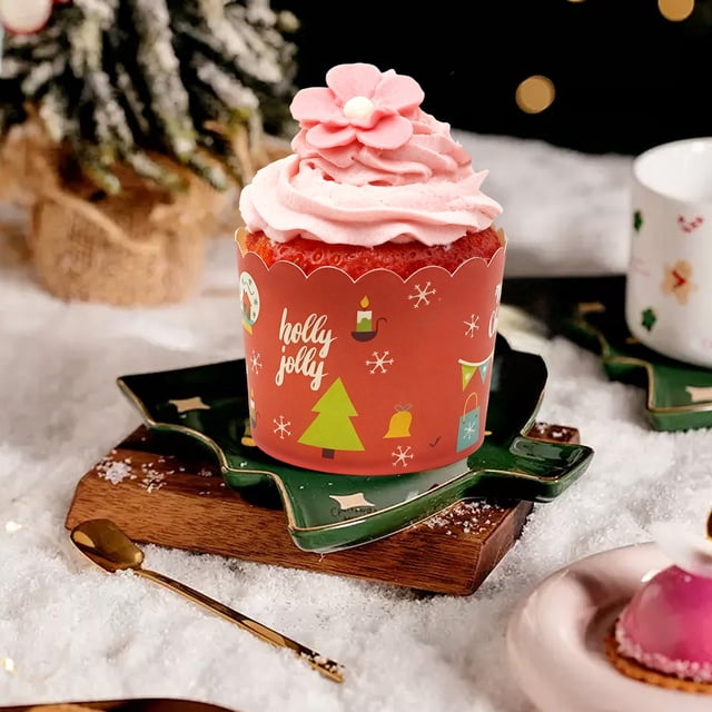 Cápsulas de Papel para Cupcakes Medianos (Paquete de 50) | Aptas para Horno | Ideales para Repostería Navideña | Cápsulas de Papel Rojas | 7 X 6 X 5,5 Cm | 2,8 X 2,4 X 2,2 Pulgadas