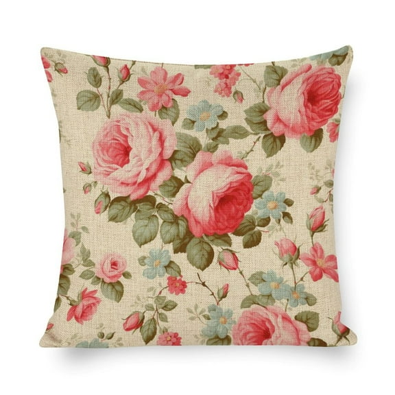 Pillows Vintage Shabby Chic Rose Linen Cushion Case Outdoor Home Decoration Antique Vintage Classic Outdoor Cushion Covers 16"x16" Modern Decorative Pillow Covers for Couch Sofa Bedroom Car