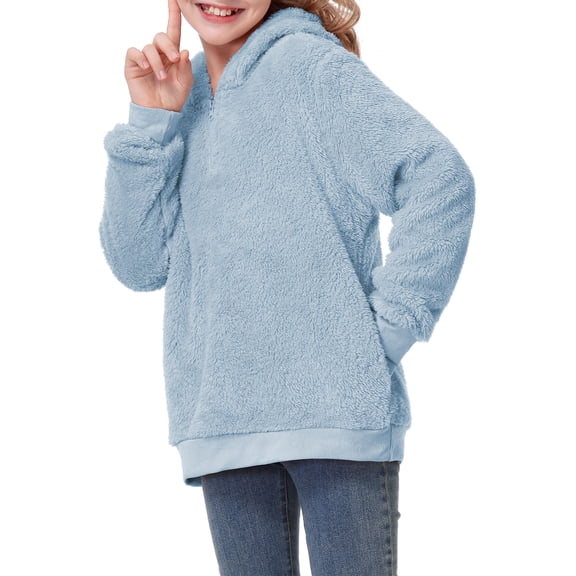 Girls' Fleece Jumpers with Hood and Pockets - Cozy Pullover for Casual Wear, Ages 6-16, for School and Outdoors