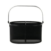 Mind Reader 4 Section Oblong Steel Mesh Utensil Holder with Handle, Supply Sorter, Utensil Organizer for Flatware, Paintbrushes, Work or Crafting Supplies, Black
