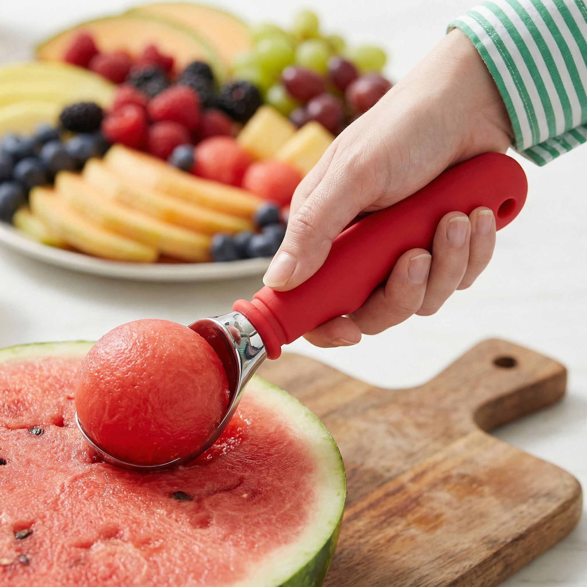 Unique Bargains Good-Quality Stainless Steel Ice Cream Scoop with Handle Red 7in