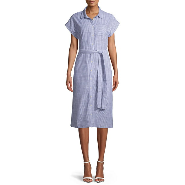 Time and Tru - Time and Tru Women's Belted Buttonfront Dress - Walmart ...