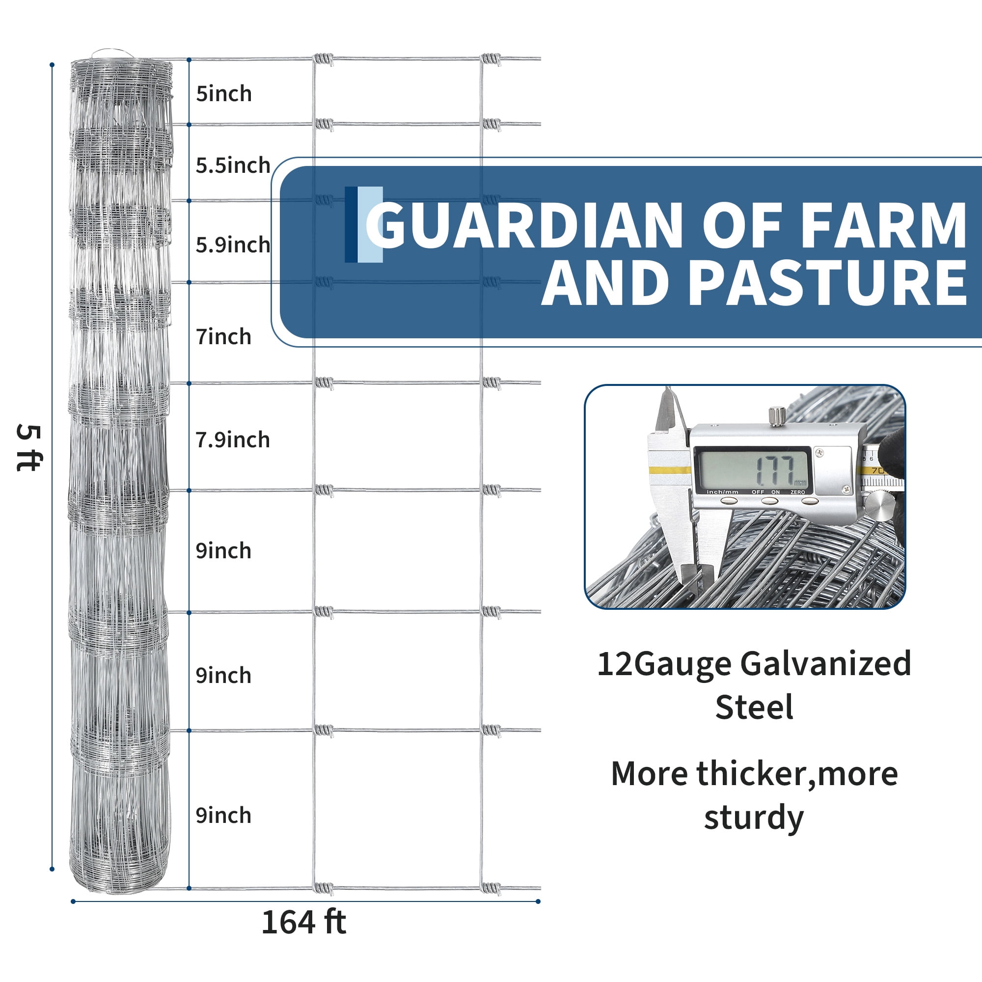 Gaderth 6Ft x 100Ft Heavy-Duty Galvanized Wire Livestock Fence, Durable Metal Mesh for Cattle, Goat & Deer Protection, Corrosion-Resistant Farm & Yard Barrier