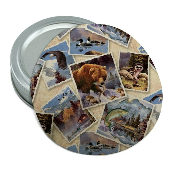 Rockies Mountain Life Fishing Bear Eagle Pattern Round Rubber Non-Slip Jar Gripper Lid Opener