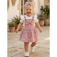 thumbnail image 6 of BemeyourBBs Newborn Baby Girls Spring Summer Fall Clothes Cute Infant Baby Girls 3 Piece Outfit Ribbed Short Sleeve Romper with Bow Print Suspender Skirt Overalls Dress Set, 6 of 9