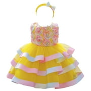 HAWEE Baby Girls Flower Dress Toddler Kids Ruffles Party Wedding Princess Dresses Tutu Pageant Gown with Headband