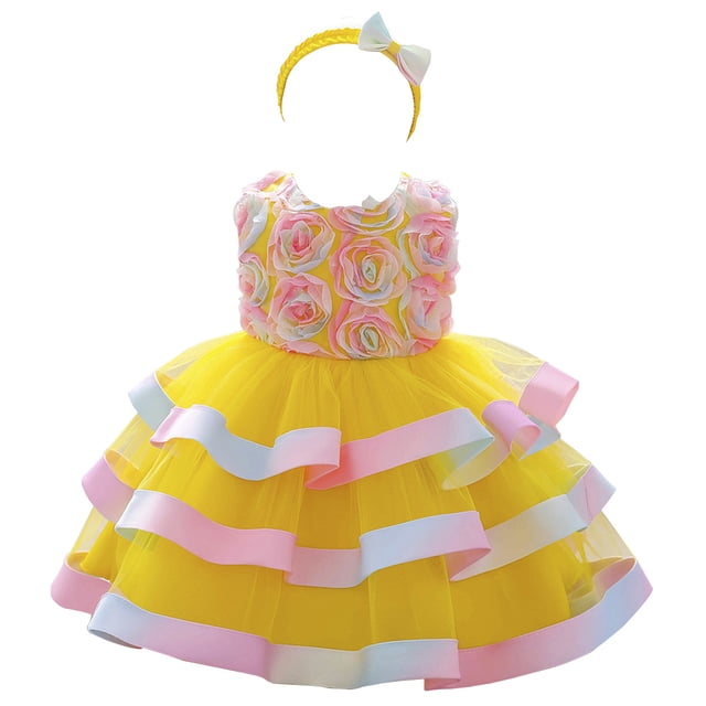 HAWEE Robe Fleurie pour Bébés Filles Robe de Princesse pour Enfants Volants Fête Mariage Tutu Robe de Concours avec Bandeau