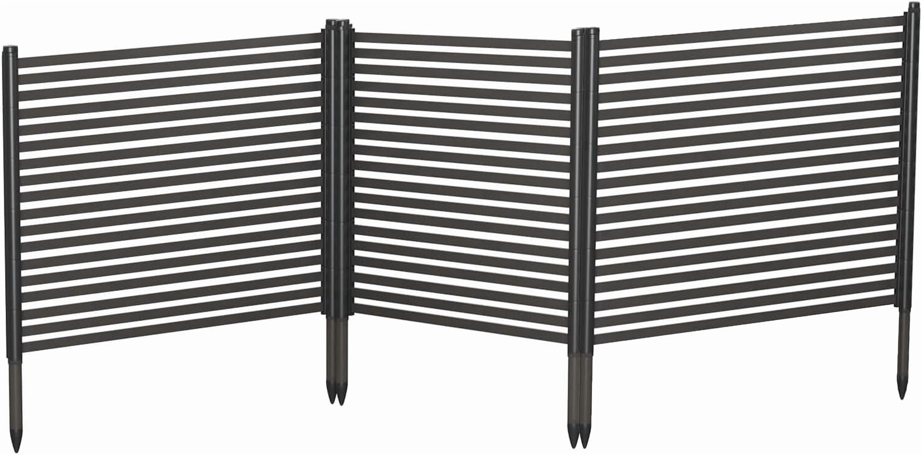 Acekid 48x106 Inch 3-Panel Metal Privacy Fence Panels - No-Dig Outdoor Fence, Rustproof Decorative Screen, Black