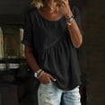 thumbnail image 2 of Loopsun Women Summer Tops Round Neck Short Sleeve Gathered Waist Linen Loose Blouse, 2 of 5