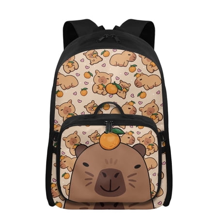 Uourmeti Capybara Orange Kids Backpack with Lunch Box Attached 2 in 1 Bookbag for Boys Ages 6-8 17 Inch Large Capacity School Bookbag with Front Pocket