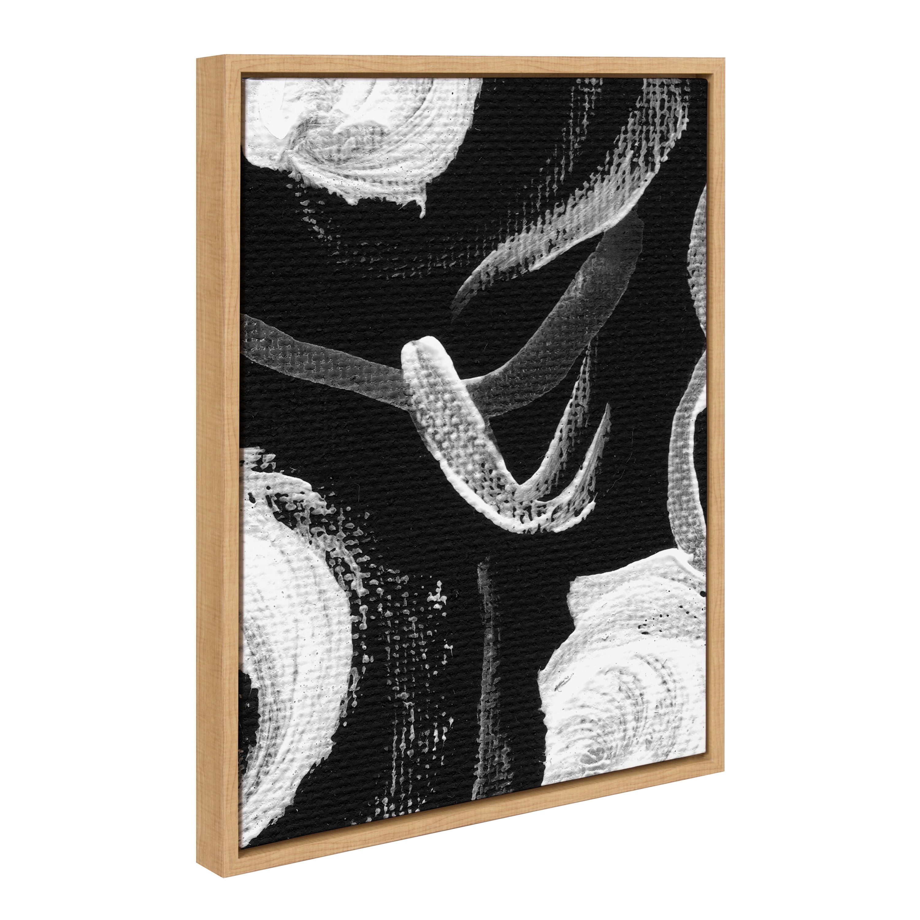 Natural Framed Black and White Abstract Canvas Wall Art, 18x24