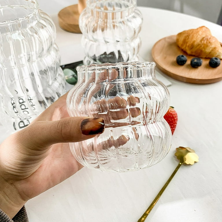 Glass Cups Creative Cute Ripple Shaped Vintage Drinking Glasses Ribbed  Glassware Aesthetic Cups Dinnerware For Coffee Juice Beverage