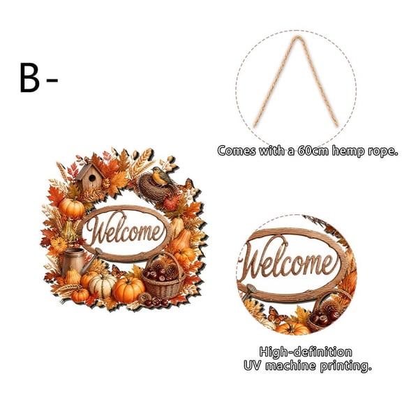 Qjidjing Halloween Pumpkin Doorplate, Maple Leaf Wall Hanging, 2D Wooden Craft, Dual Holiday Design, Courtyard Entrance, Front Door, Outdoor Wall Decor