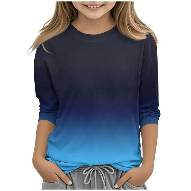 Dealovy Chemises à Manches 3/4 pour Filles Été Col Rond Dégradé Couleur Tunique Décontractée Ample Vêtements pour Bébé